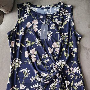Tommy Hilfiger Sleeveless Navy Floral Faux Wrap Blouse top, NEW! sz: medium